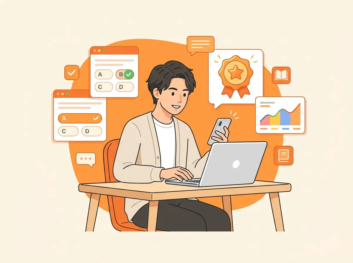 Qraftで学ぶ様子のイラスト